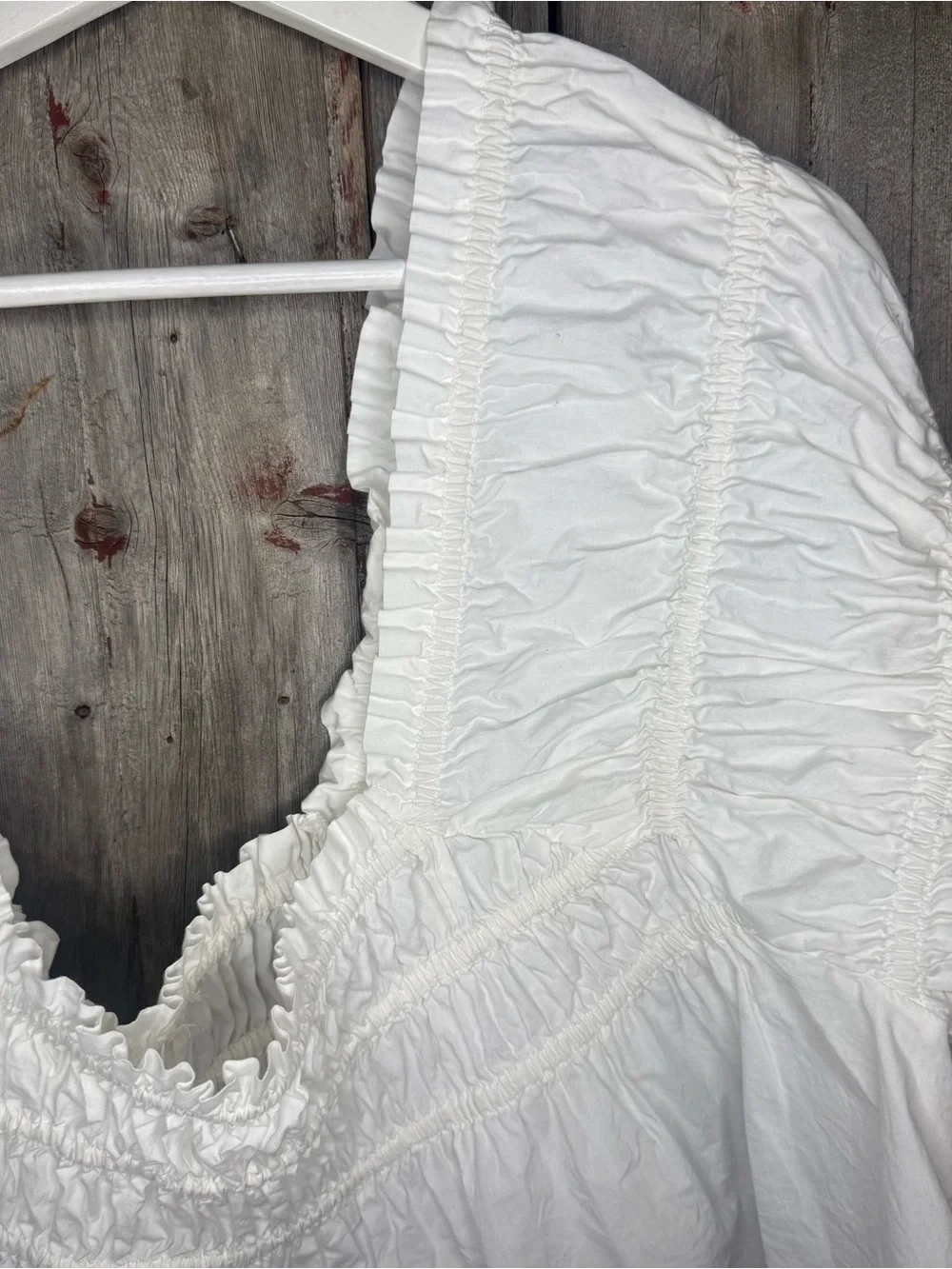 Free People CeCe Poplin White Smocked Square-Neck Peasant Blouse size XS